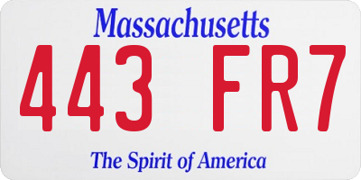 MA license plate 443FR7
