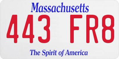 MA license plate 443FR8