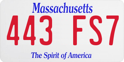 MA license plate 443FS7