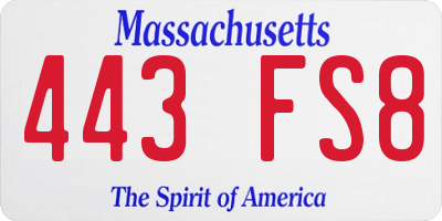 MA license plate 443FS8