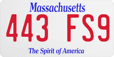 MA license plate 443FS9