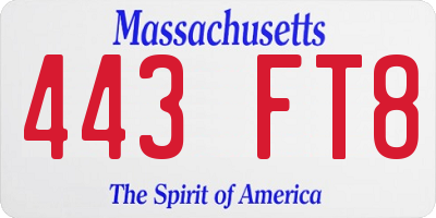 MA license plate 443FT8