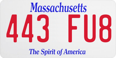 MA license plate 443FU8