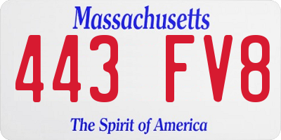 MA license plate 443FV8