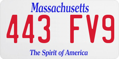 MA license plate 443FV9