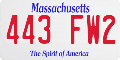 MA license plate 443FW2
