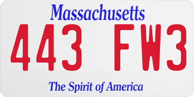 MA license plate 443FW3