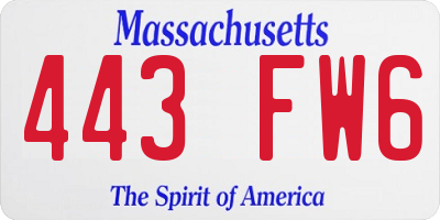 MA license plate 443FW6