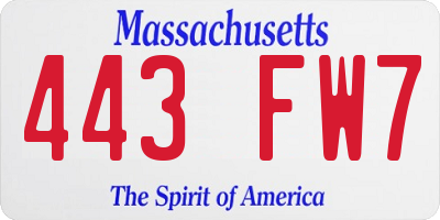 MA license plate 443FW7