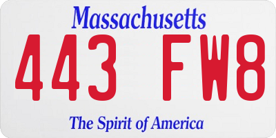 MA license plate 443FW8