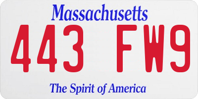 MA license plate 443FW9
