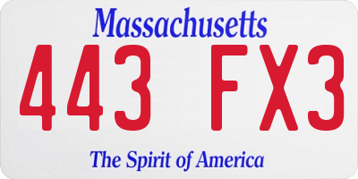 MA license plate 443FX3