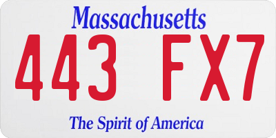 MA license plate 443FX7