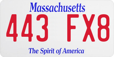 MA license plate 443FX8