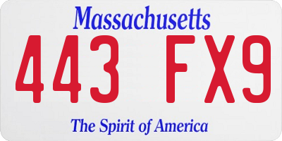 MA license plate 443FX9