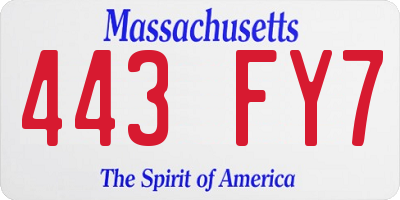 MA license plate 443FY7