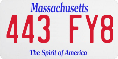 MA license plate 443FY8