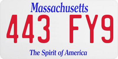 MA license plate 443FY9