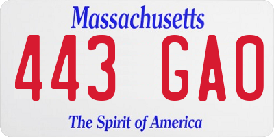 MA license plate 443GA0