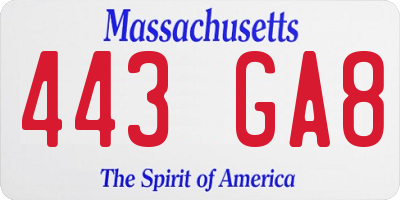 MA license plate 443GA8