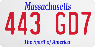 MA license plate 443GD7