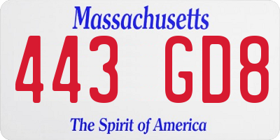 MA license plate 443GD8