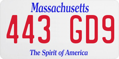 MA license plate 443GD9