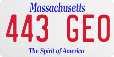 MA license plate 443GE0
