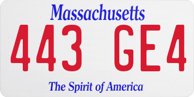 MA license plate 443GE4