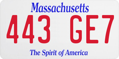MA license plate 443GE7
