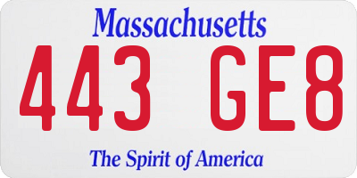 MA license plate 443GE8