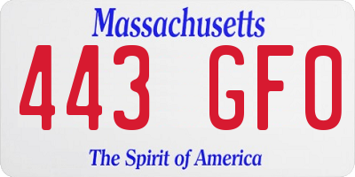 MA license plate 443GF0