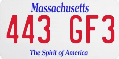 MA license plate 443GF3