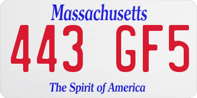 MA license plate 443GF5