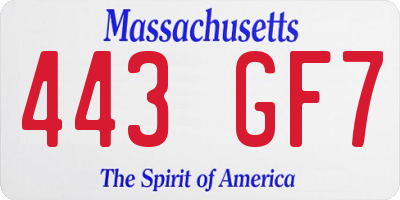 MA license plate 443GF7