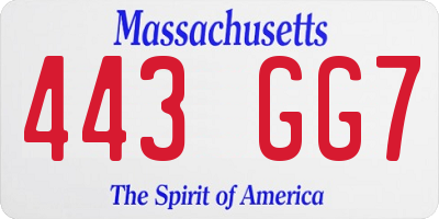 MA license plate 443GG7