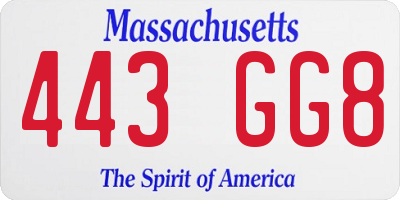 MA license plate 443GG8