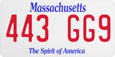MA license plate 443GG9