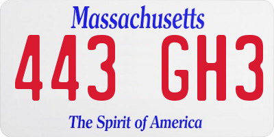 MA license plate 443GH3