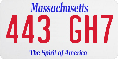 MA license plate 443GH7