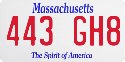 MA license plate 443GH8