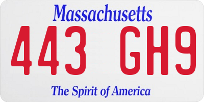 MA license plate 443GH9
