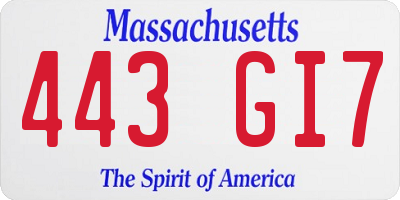 MA license plate 443GI7