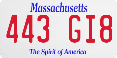 MA license plate 443GI8