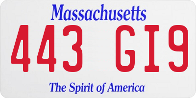 MA license plate 443GI9