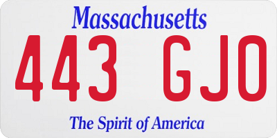 MA license plate 443GJ0