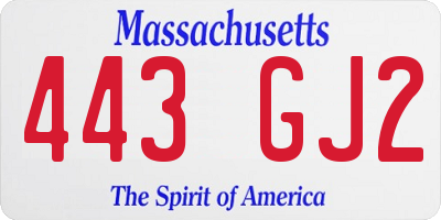 MA license plate 443GJ2