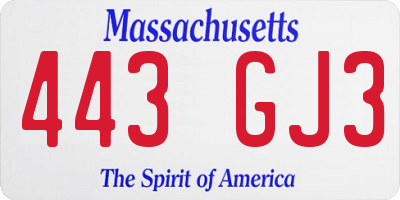 MA license plate 443GJ3