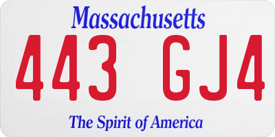 MA license plate 443GJ4