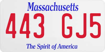 MA license plate 443GJ5